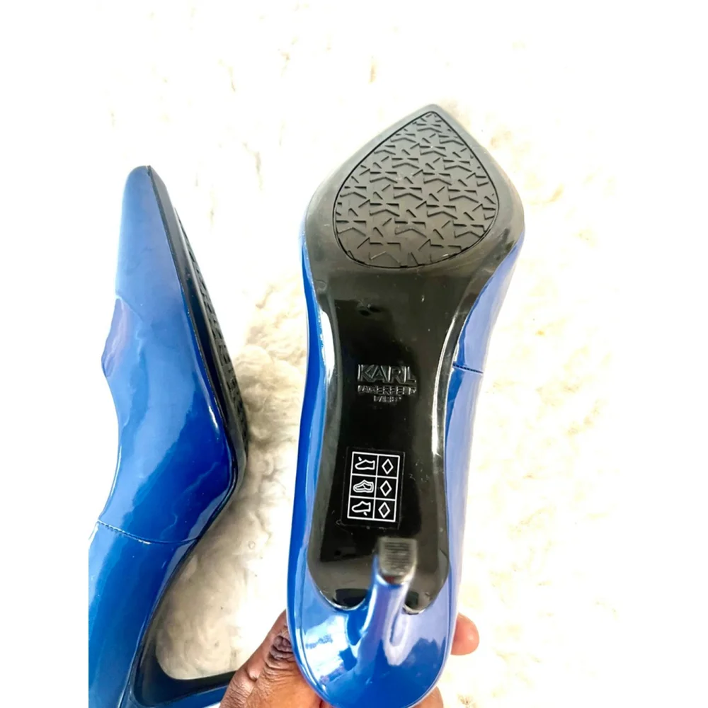 Karl Lagerfeld Paris Royale Anthracite Faux Patent Leather Heels Women size 8M
